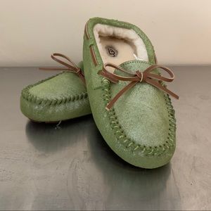 UGG Dakota Green Shimmer Leather Moccasin Slippers